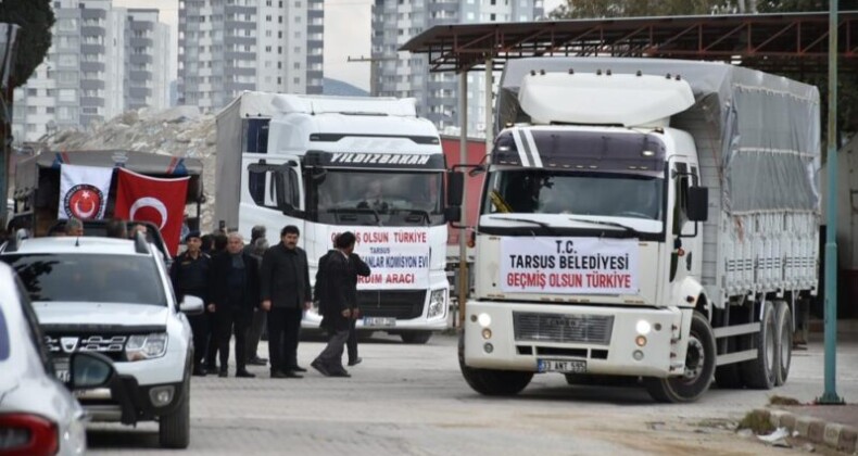 Tarsus Belediyesinin 4 yardım tırı deprem bölgesine doğru yola çıktı