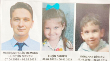 Depremde hayatını kaybeden polis baba ve 2 çocuğuna acı veda