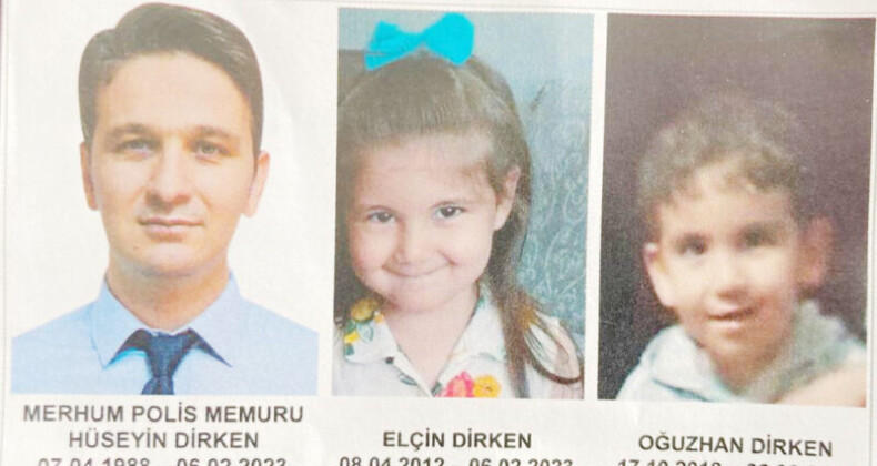 Depremde hayatını kaybeden polis baba ve 2 çocuğuna acı veda