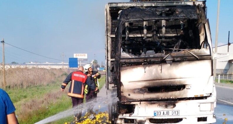Limon yüklü kamyonda çıkan yangın maddi hasara neden oldu