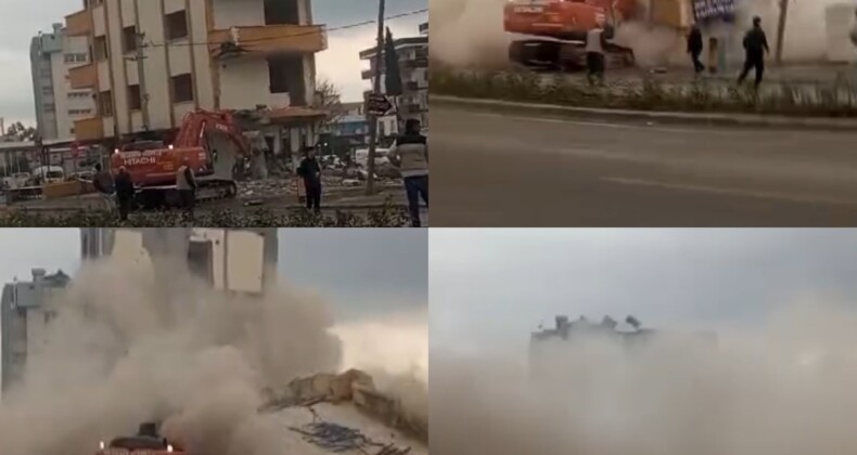 Mersin’de 5 katlı binanın çökme anı kameraya yansıdı