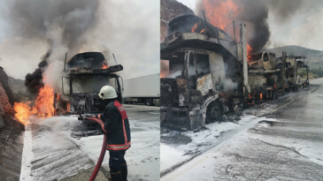 Tarsus’ta yanan tırda yüklü 7 sıfır araç yandı