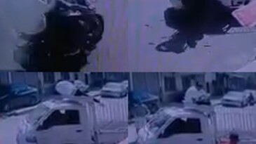 Kaza anları kamerada: Motosikletteki yolcu araç üstünde kaldı