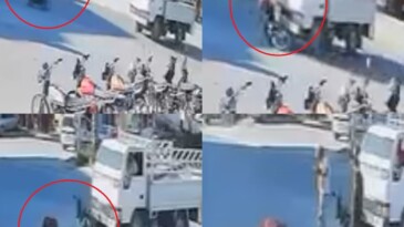 Motosikletle kamyonet çarpıştı, kaza anı kameraya yansıdı