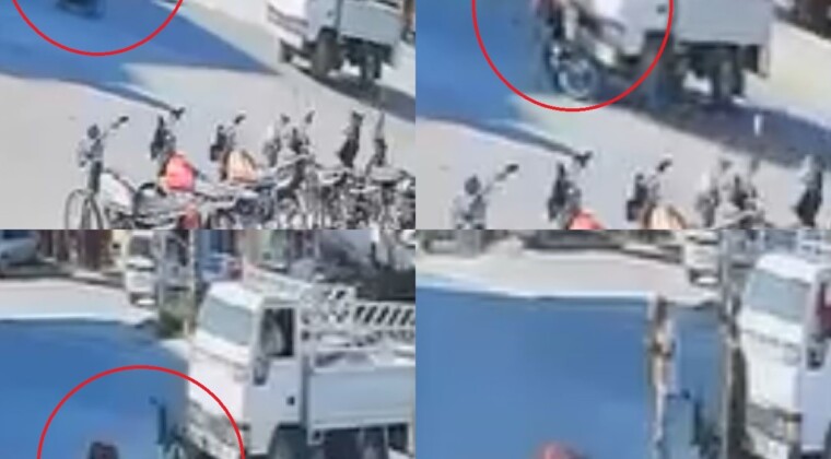 Motosikletle kamyonet çarpıştı, kaza anı kameraya yansıdı