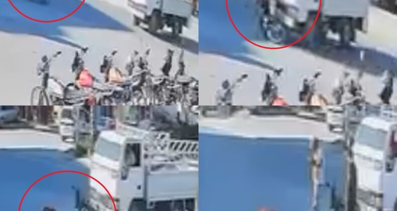 Motosikletle kamyonet çarpıştı, kaza anı kameraya yansıdı