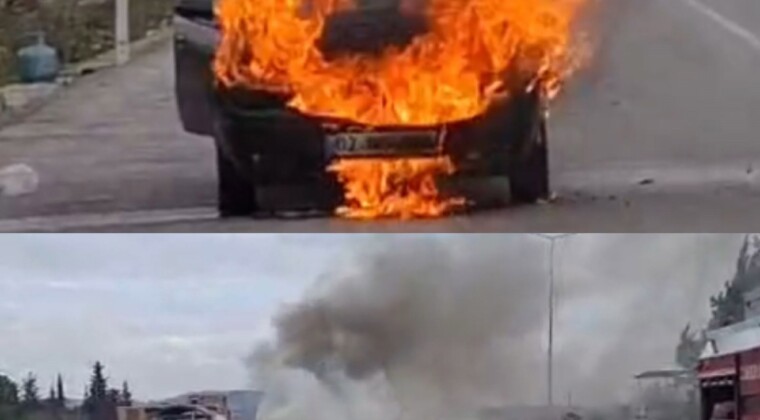 Otomobil alev alev yandı