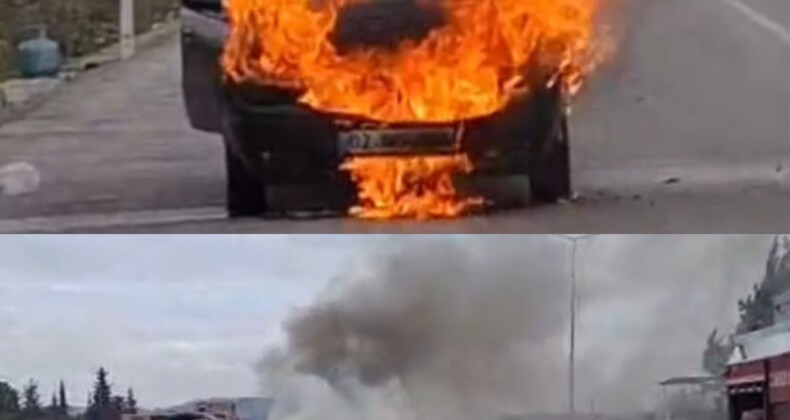 Otomobil alev alev yandı