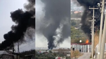 Hurdalıkta çıkan yangın gökyüzünü kara dumanla kapladı