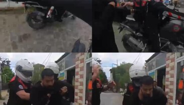 Boğazına şeker kaçan motorcuyu, polis Heimlich manevrasıyla kurtardı