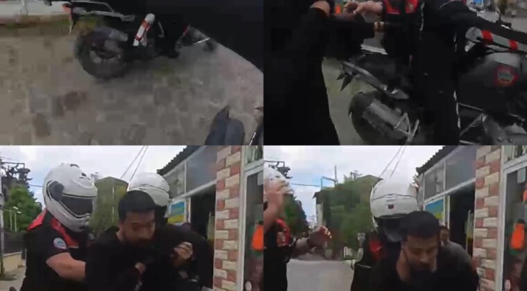 Boğazına şeker kaçan motorcuyu, polis Heimlich manevrasıyla kurtardı