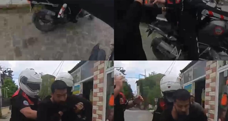 Boğazına şeker kaçan motorcuyu, polis Heimlich manevrasıyla kurtardı